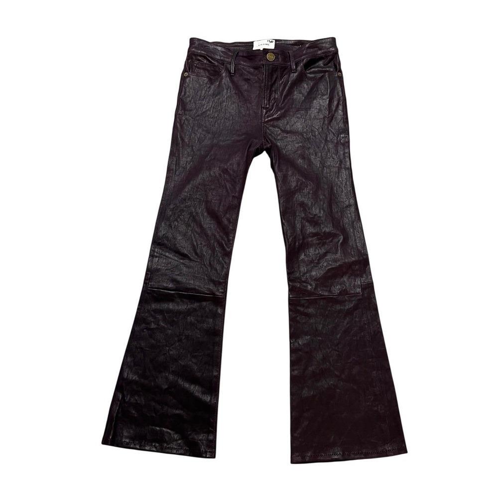 Frame Denim Le Crop Mini‎ Boot Plum Leather Lambskin Jeans Size 25 $1,300